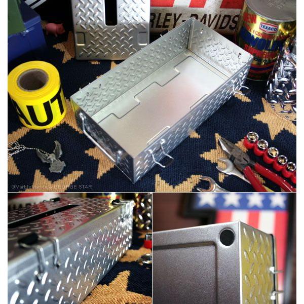 B1 アメリカ雑貨 メタルティッシュケース チェッカープレート 縞板凹凸