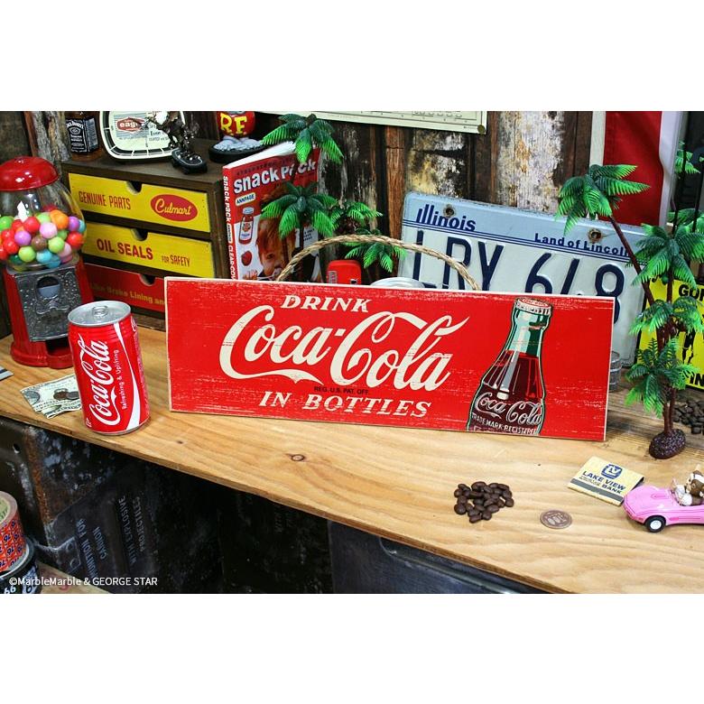 B3 コカコーラ ウッドサイン 麻紐付き #002 シンプル レッド