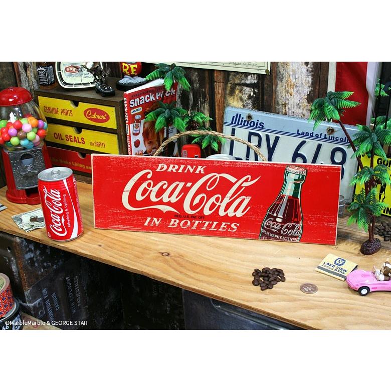 B3 コカコーラ ウッドサイン 麻紐付き #002 シンプル レッドバック // コカ・コーラ 看板 COKE 木製 ビンテージ風 アメリカン雑貨｜marblemarble｜03