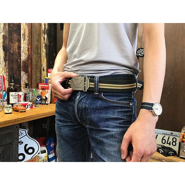 B3 ミリタリー ベルト Air Force グリーンストライプ [ ガチャ