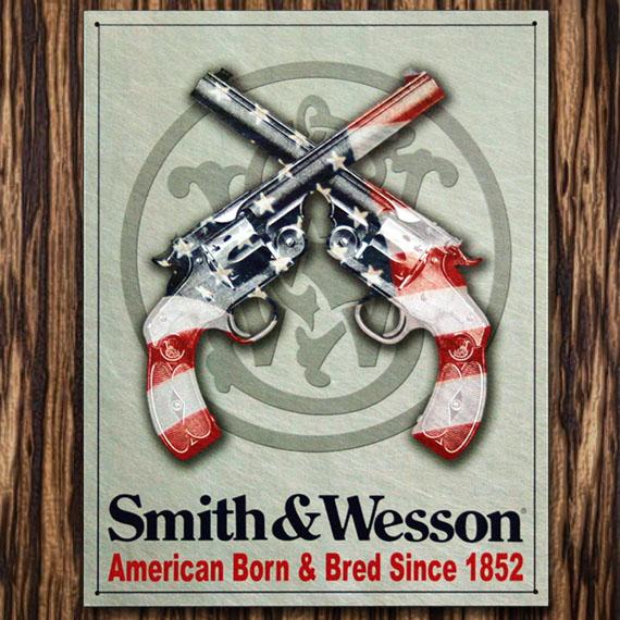 C3 ブリキ看板 Smith & Wesson スミス＆ウェッソン 星条旗GUN