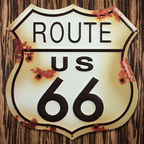 C3 ブリキ看板 TINサイン 錆て朽ち果てた感がお洒落な ROUTE66 標識型