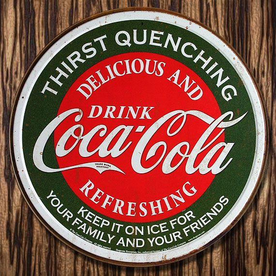 C3 ブリキ看板 COCACOLA コカコーラ 丸型 THIRST QUENCHING レッド/グリーン｜marblemarble