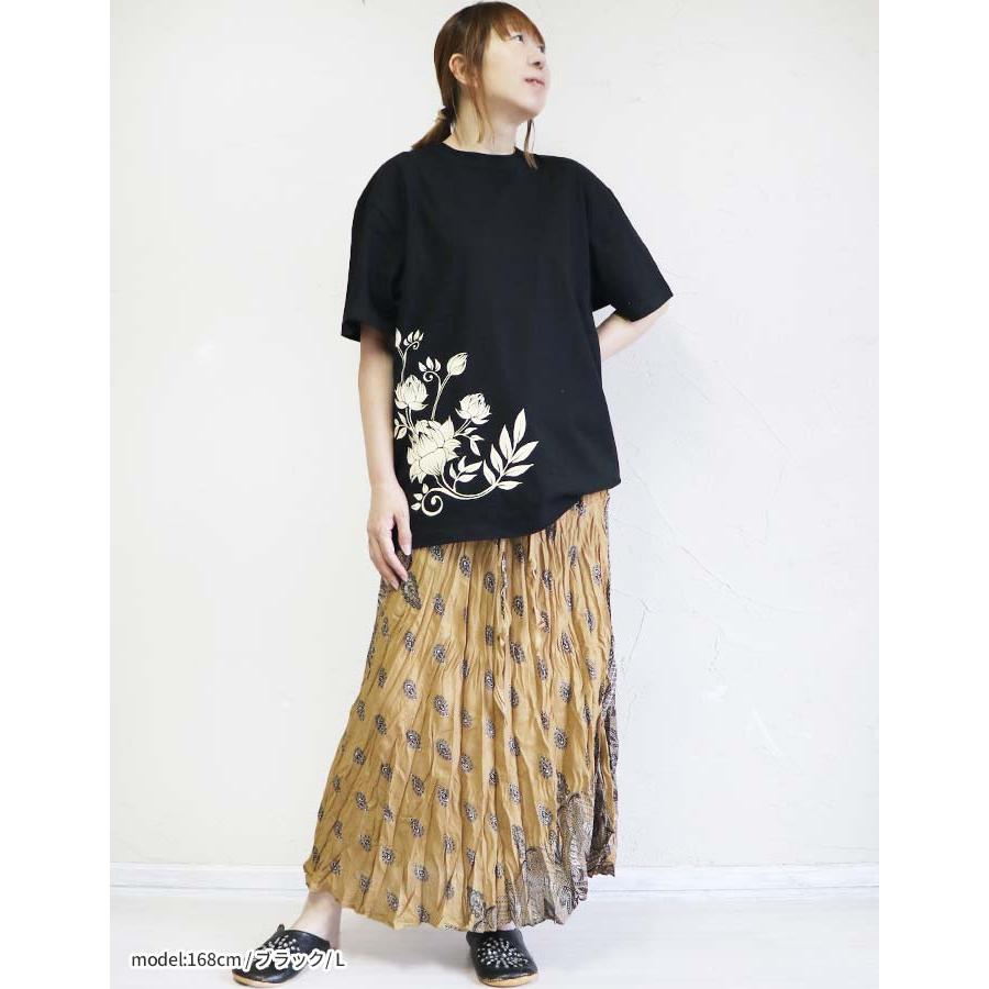 エスニック Tシャツ レディース 半袖 綿100% ロータス 蓮 ハス