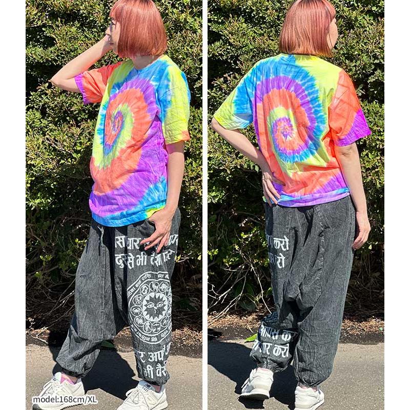 送料無料 半袖 Tシャツ エスニック タイダイ染め サークル 蛍光 ネオン