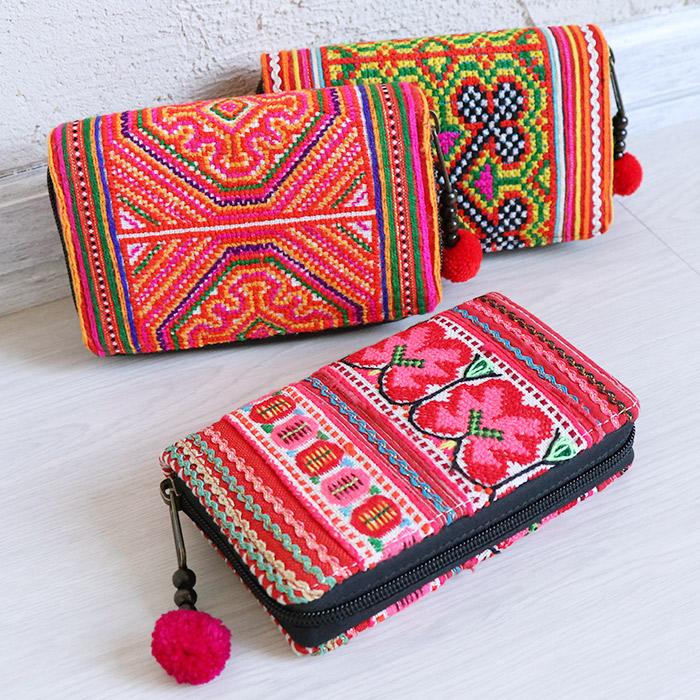 ショートウォレット モン族 刺繍 財布 サイフ 小銭入れ ショートウォレット モン族 刺繍 財布 サイフ 小銭入れ