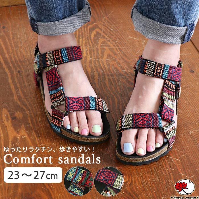 エスニック コンフォートサンダル レディース ファッション アジアン 民族 カジュアル メンズ アウトドア 夏 フェス ベルクロ 調節可能 キャンプ お洒落 Jons エスニックのマーブルマーケット 通販 Yahoo ショッピング