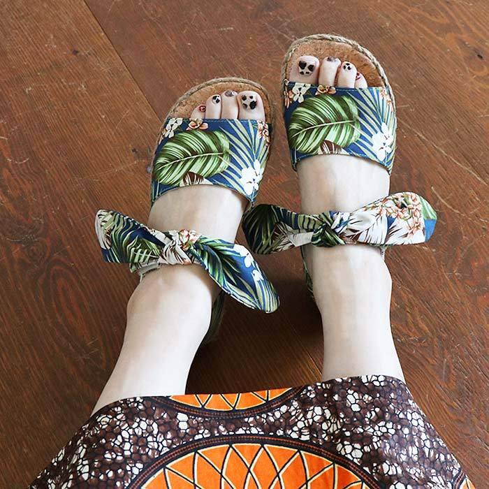 エスニック サンダル レディース ファッション ボタニカル 花柄 リーフ