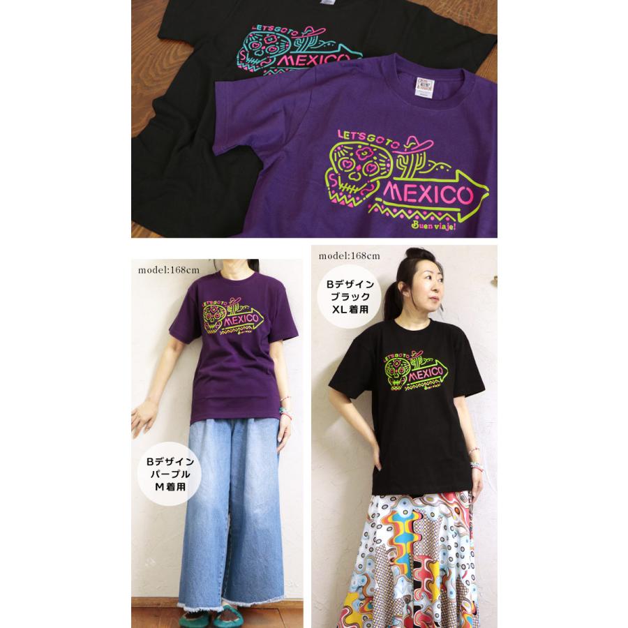 Tシャツ 半袖 エスニック ネオン風 メキシカンスカル カラベラ