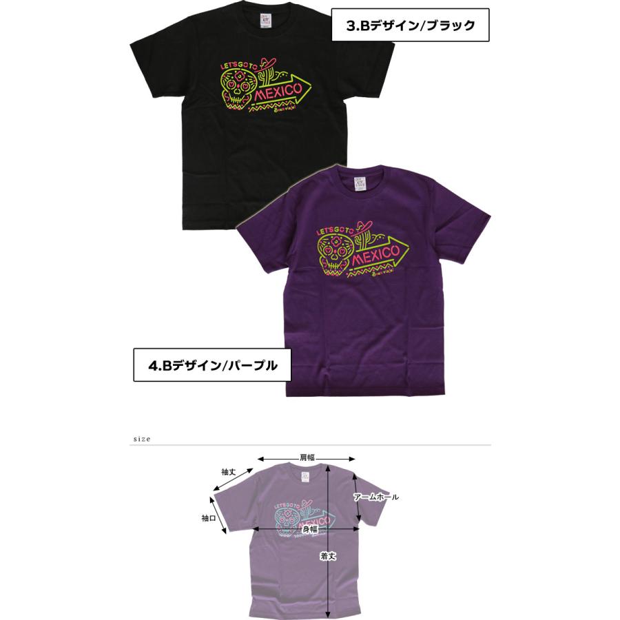 Tシャツ 半袖 エスニック ネオン風 メキシカンスカル カラベラ