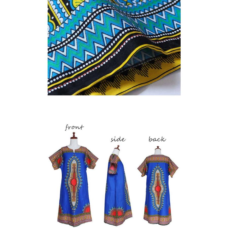 エスニック ワンピース チュニック ダシキ 膝丈 膝下 ミディアム