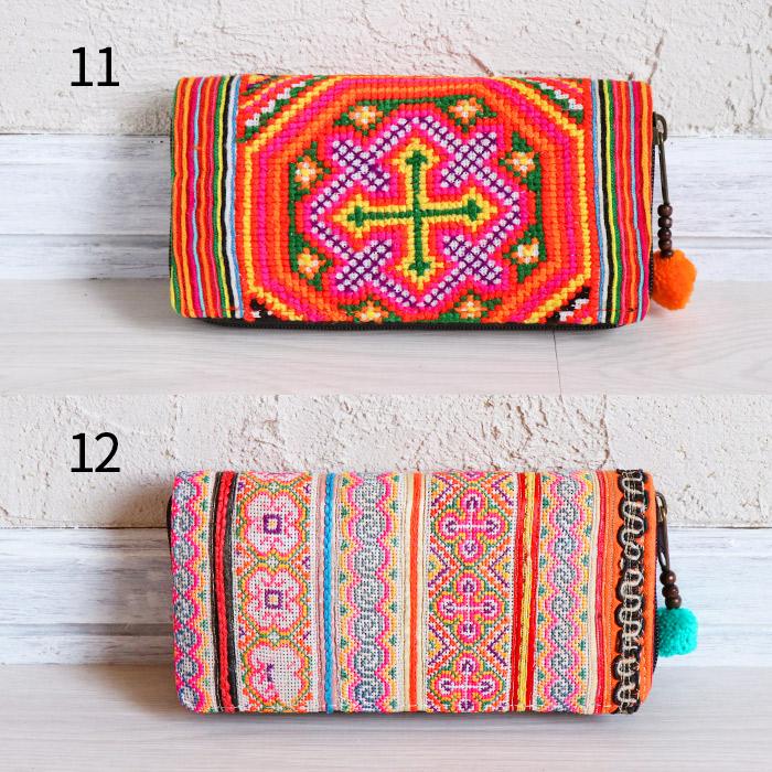 貴重 デザイン ハンドメイド 刺繍 タッセル 長財布 エスニック モン族レザー長財布 アジアン雑貨 エスニック雑貨 刺繍雑貨