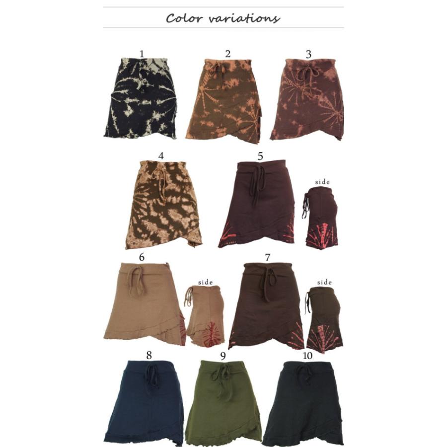 ミニスカート エスニック 山ガール タイダイ染め 無地 ティアード