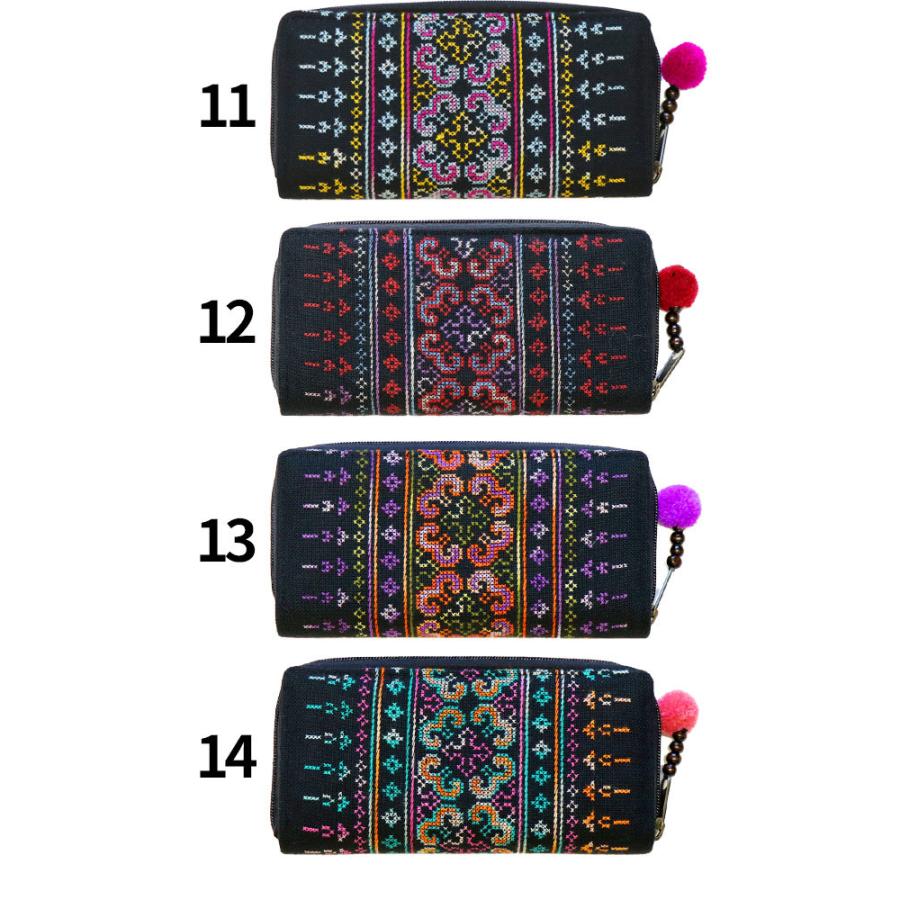 エスニック 財布 長財布 ウォレット モン族 刺しゅう 刺繍 ポンポン 