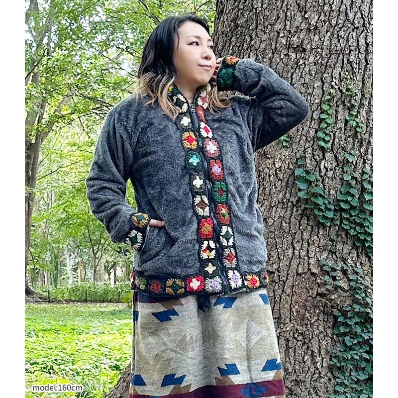 ボア ジャケット エスニック ブルゾン ジップアップ パーカー 裏