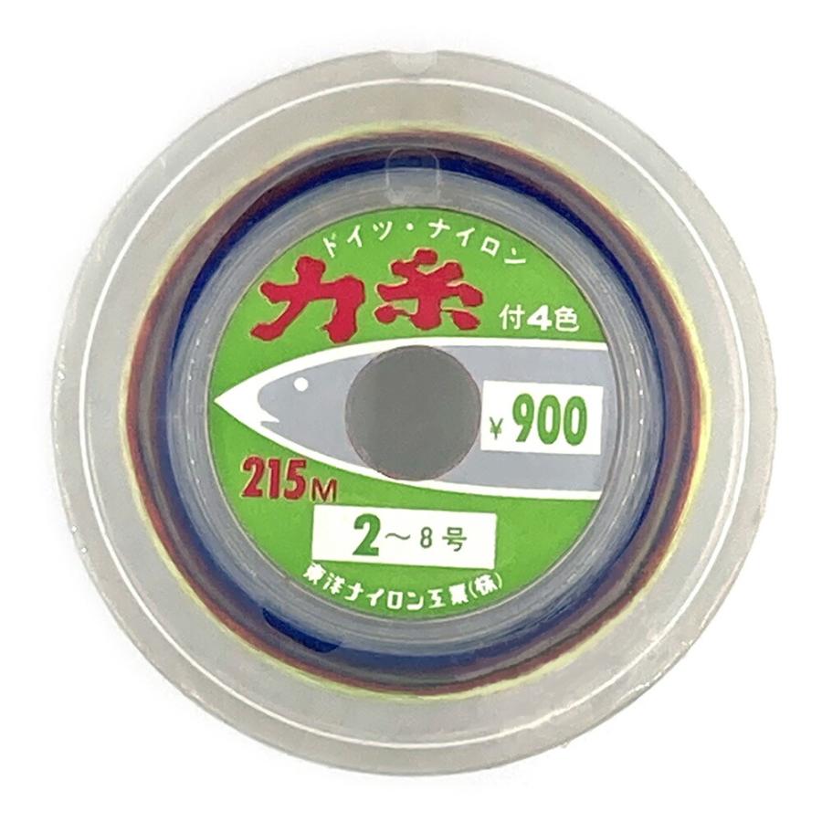 送料無料】東洋ナイロン工業 力糸付4色 2〜8号 215m 道糸 釣り糸