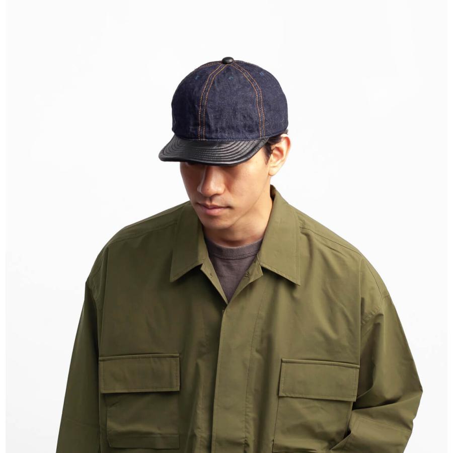 HIGHER（ハイヤー） セルヴィッチデニム×本革レザーブリム キャップ