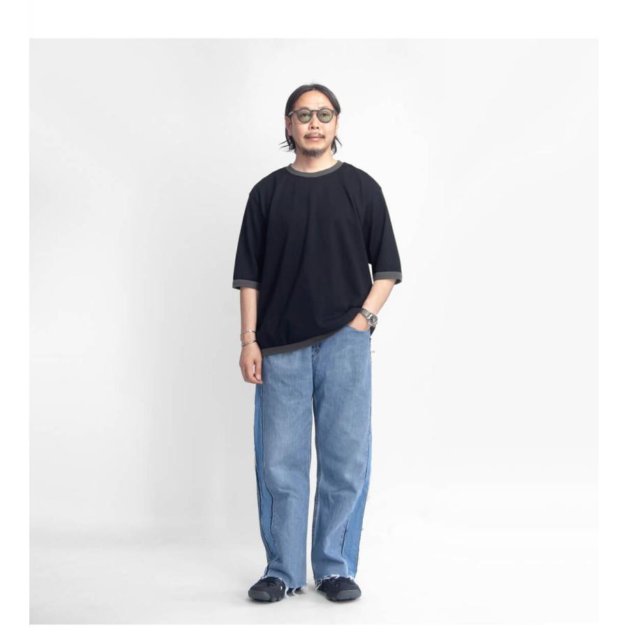 度詰め天竺 バイカラー リンガーネック Tシャツ 日本製 Mared マレッド