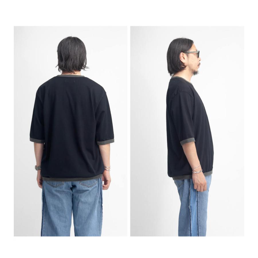 度詰め天竺 バイカラー リンガーネック Tシャツ 日本製 Mared マレッド