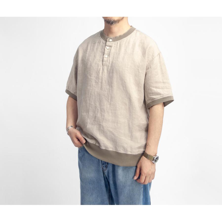 ハブアグッドデイ have a good day 麻100％ リネン ヘンリーネック半袖シャツ 日本製 メンズの画像