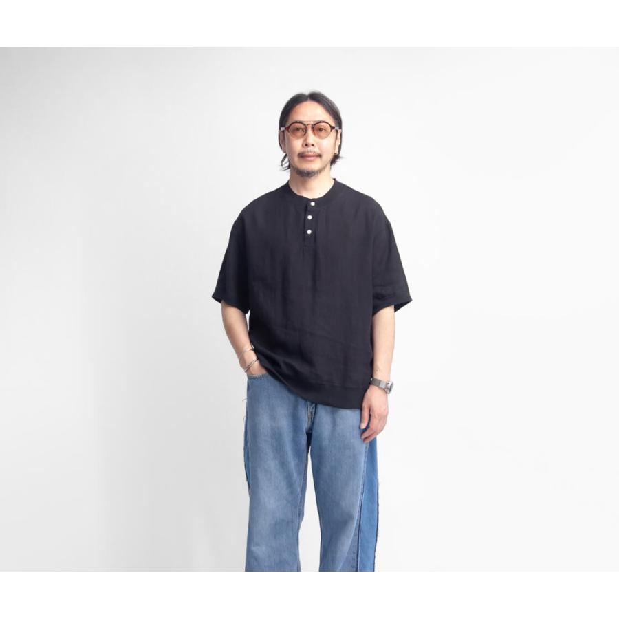 ハブアグッドデイ have a good day 麻100％ リネン ヘンリーネック半袖シャツ 日本製 メンズの画像