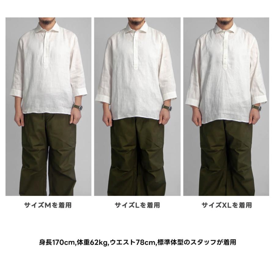 LAOTOUR 麻100％ フレンチリネン プルオーバーシャツ ワイドカラー