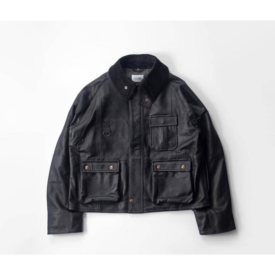 【未使用】ブラックレザー フィッシングジャケット yoused play vintage ユーズド YOUSED フィッシングジャケット 革