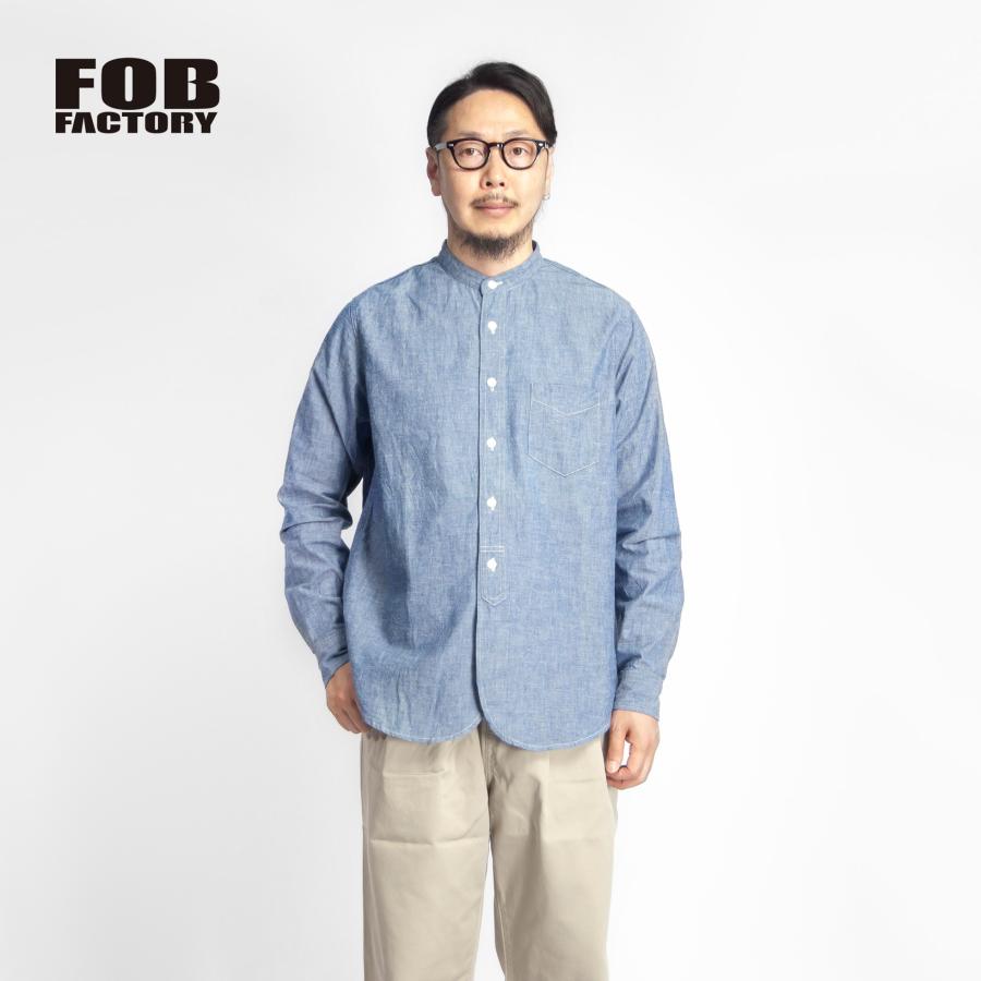 【美品】FOB FACTORYセルヴィッチ シャンブレー バンドカラー シャツ FOB FACTORY（エフオービーファクトリー） FOBファクトリー