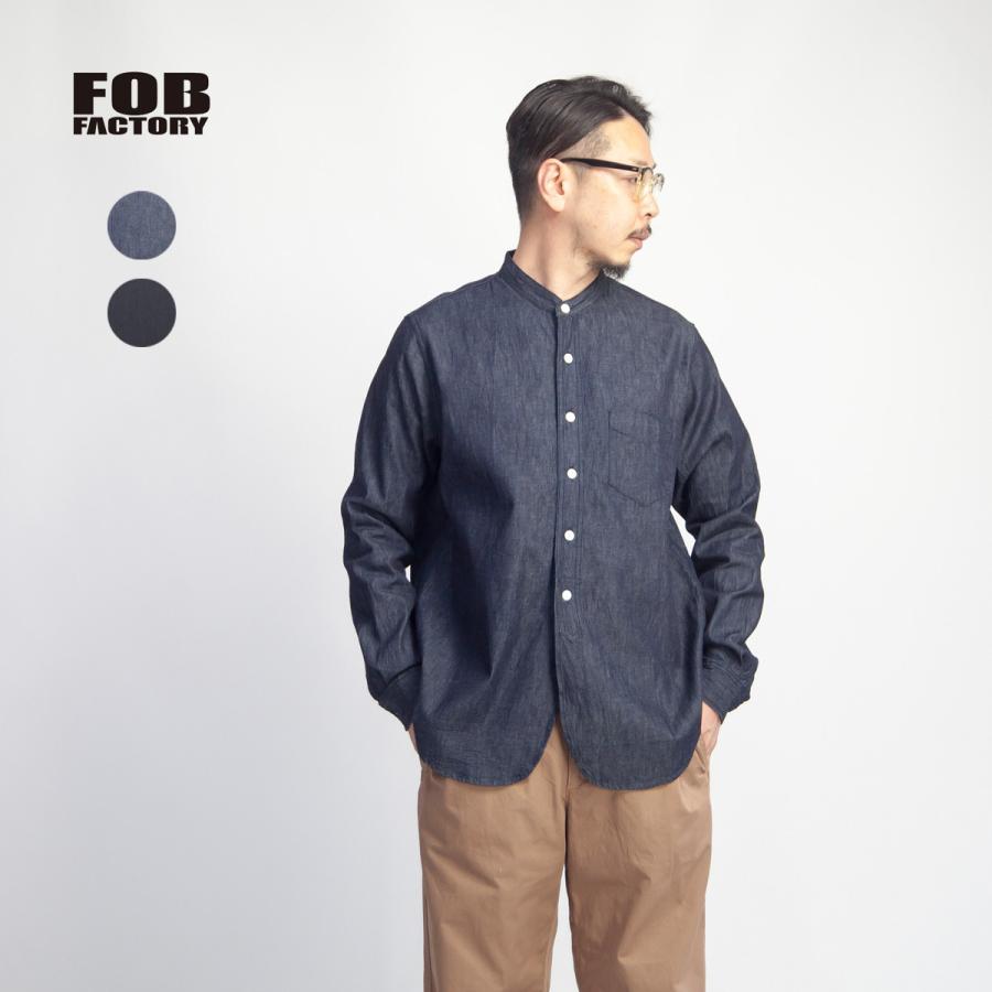 美品 FOB FACTORY F3470 デニム バンドカラーシャツ LL 濃紺 FOB FACTORY（エフオービーファクトリー） FOBファクトリー デニム