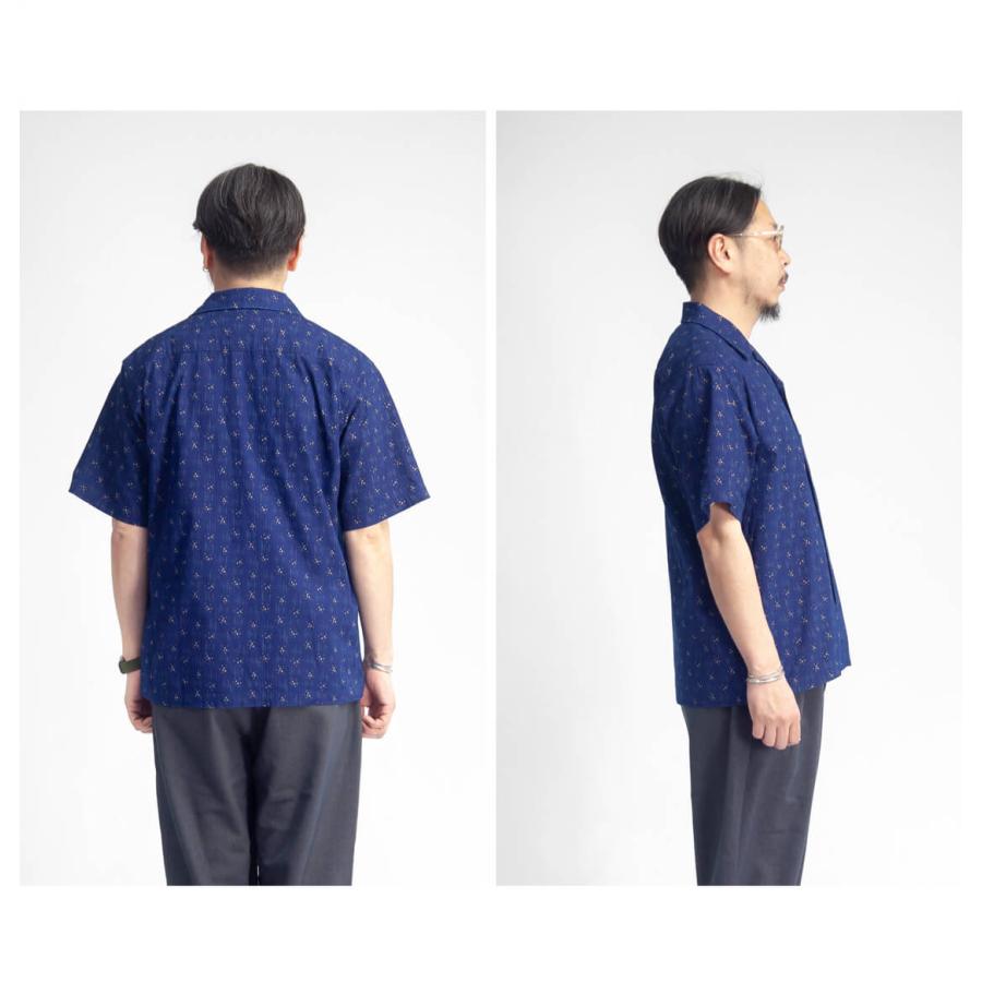 FOBファクトリー FOB FACTORY 藍染め刺し子 半袖オープンカラーシャツ 日本製 メンズ｜marcarrows｜07
