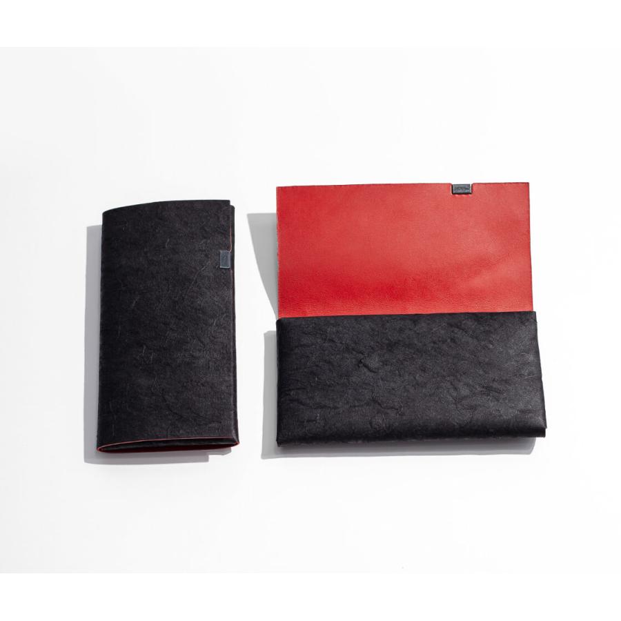 未使用 所作 三つ折り レザー長財布 ロングウォレット 黒 ブラック　シャボン 所作（shosa） 長財布 ロングウォレット 黒和紙×レッド 本革 レザー