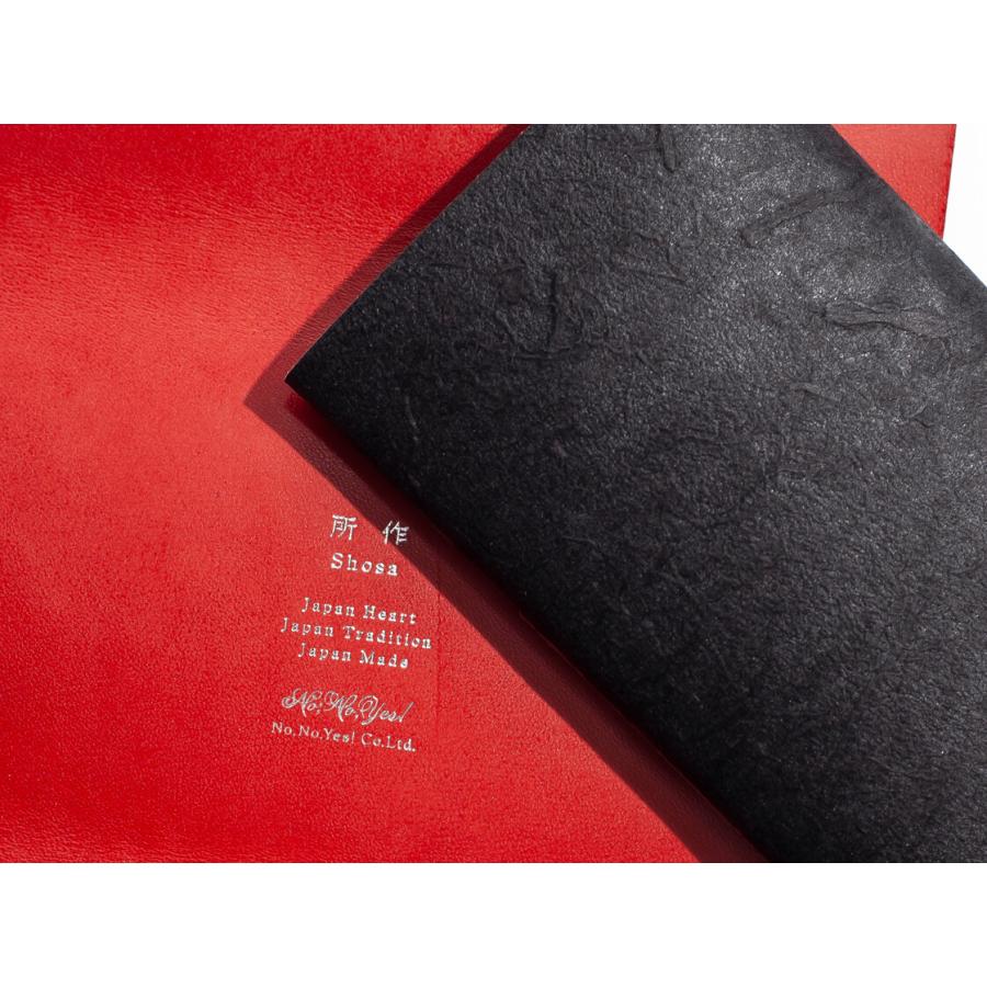 所作（shosa） 長財布 ロングウォレット 黒和紙×レッド 本革 レザー