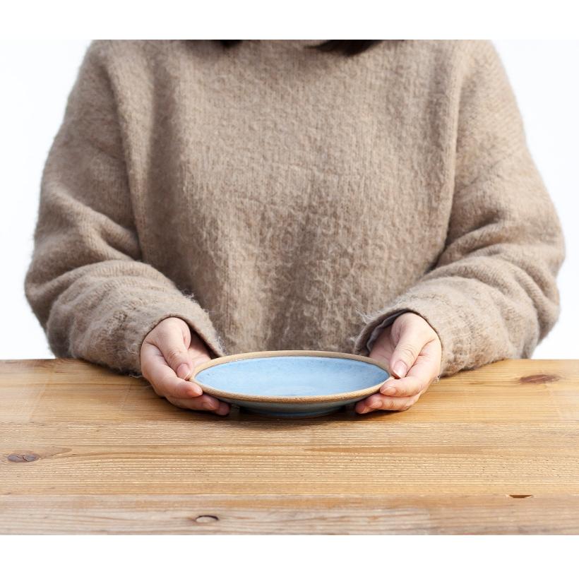 波佐見焼 利左エ門窯 テラコッタ ブルー フルーツ皿 陶器 中皿 小皿 丸