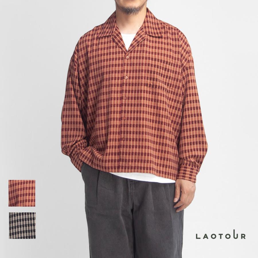 オープンカラー長袖シャツ LAOTOUR グラフィカルチェック ショート丈