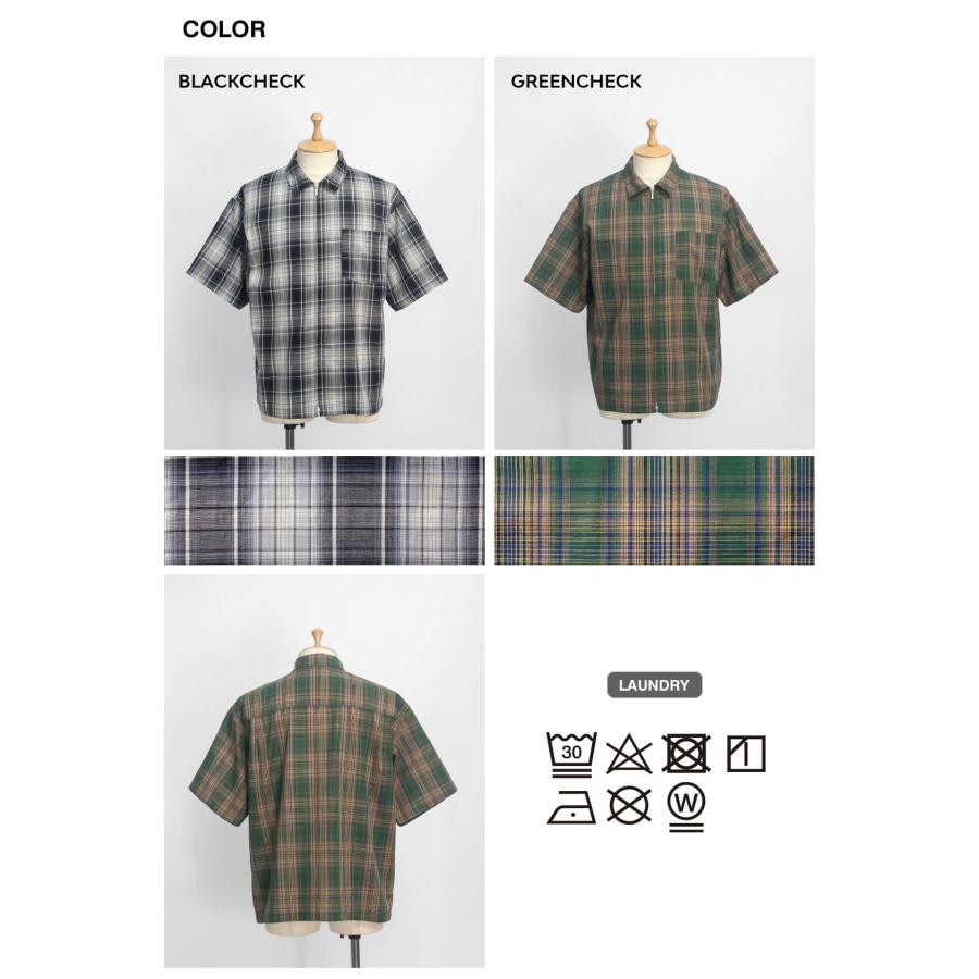 LAOTOUR シアーチェック コットンローン 半袖ジップアップシャツ
