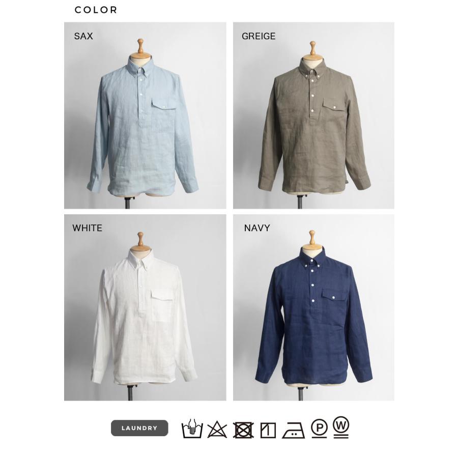 セール価格】LAOTOUR プルオーバーボタンダウン長袖シャツ 麻100