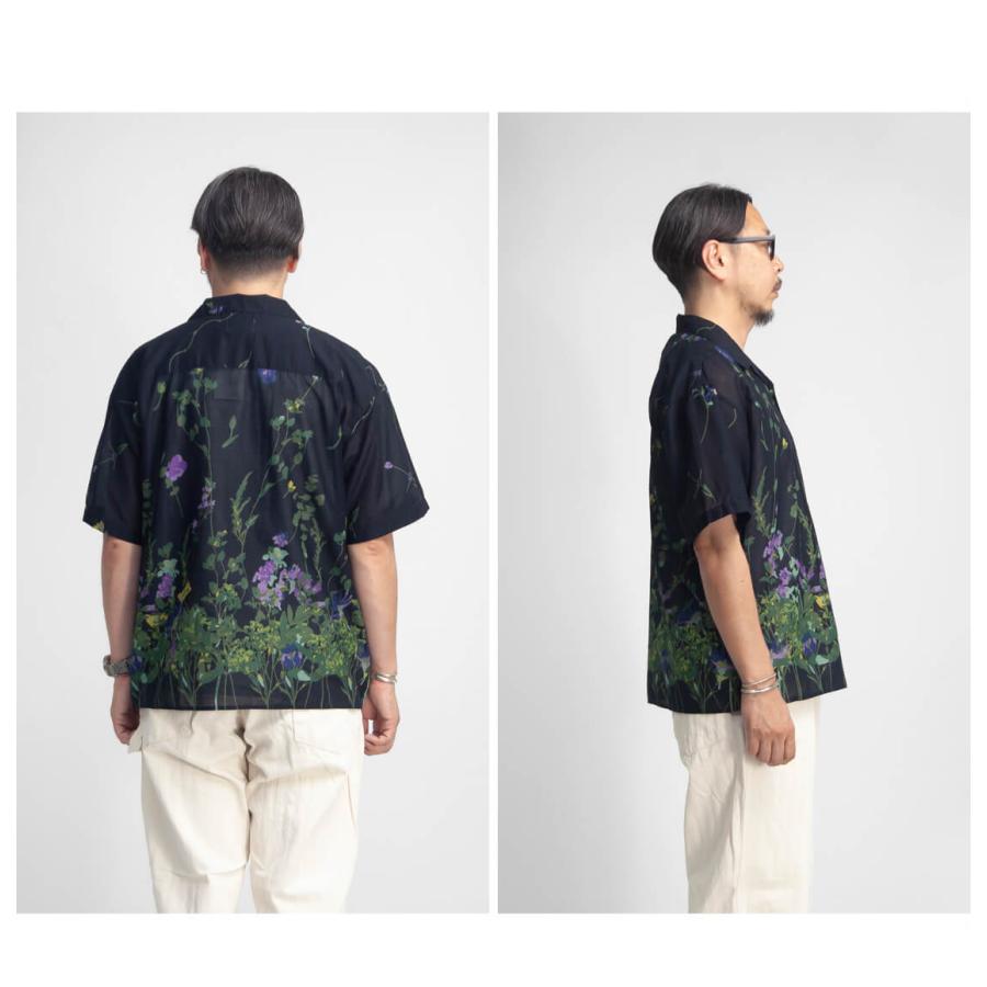 セール価格】LAOTOUR コットンボイル 花柄 オープンカラーシャツ 開襟