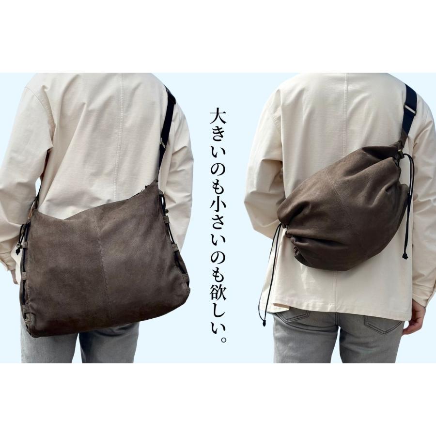 北海道天然エゾ鹿革 一生モノ『大容量×自由変形ショルダーバッグ』 本革 日本製 メンズ レディース 軽い 柔らかい 経年変化 エイジング【ROKUBO ロクボー】の画像