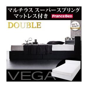 棚・コンセント付き収納ベッド 「VEGA」ヴェガ 「マルチラススーパースプリングマットレス付き」ダブル