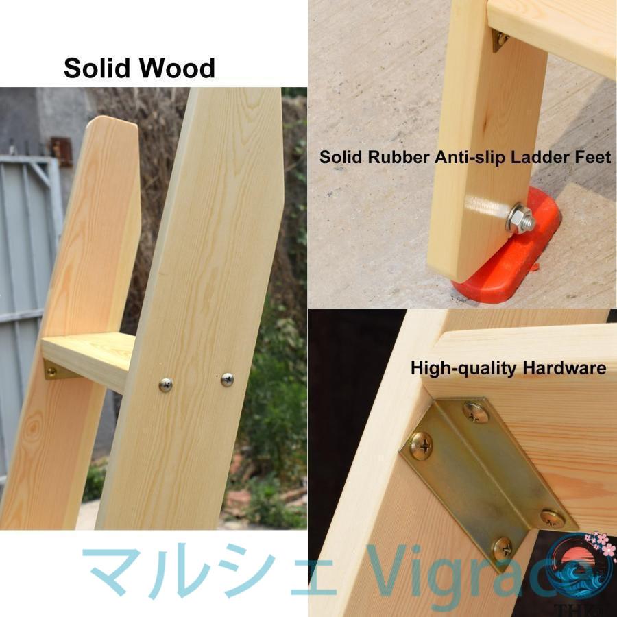 木製 はしご 3段 4段 5段 2段ベッド ハシゴ 滑り止めゴム足パッド付き 二段ベッド用はしご 梯子 ロフトはしご_4