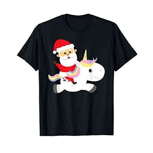 【残りわずか】 ユニコーンに乗るサンタ Tシャツ クリスマスライト