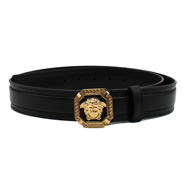 VERSACE ヴェルサーチ メデューサ　グレカ レザーベルト 黒 イタリア製 メドゥーサ ヘリテージ レザー ベルト 3 cm ブラック | VERSACE JP