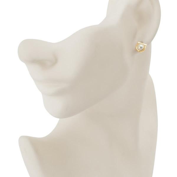フェラガモ ピアス Ferragamo GANCINI PEARL EARRING 696454 760121 001 ガンチーニ パール スタッド クリーム ゴールドの画像