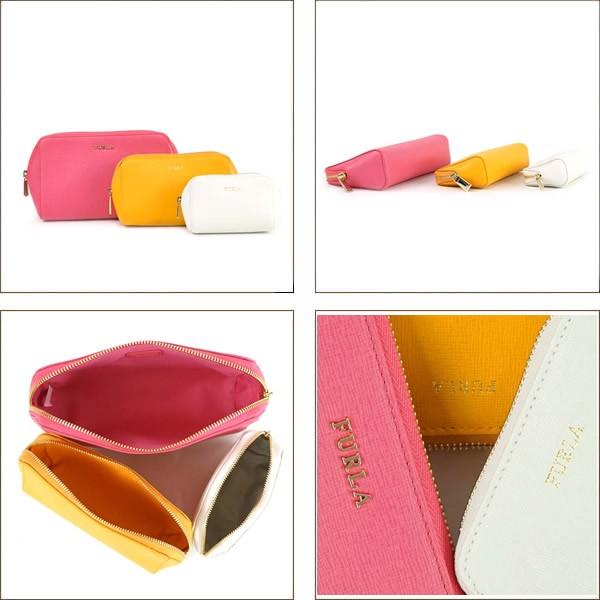 FURLA フルラ 化粧 コスメ 3点セット ポーチ ELECTRA L COSMETIC CASE SET EL95 ピンク オレンジ ターコイズブルー｜marcoplus｜02