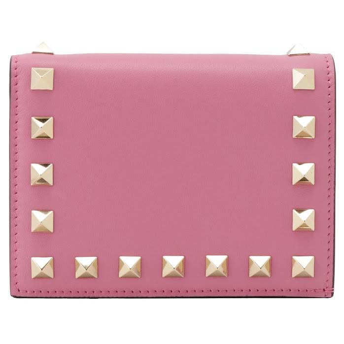 VALENTINO ピンク スタッズ 二つ折り財布 ヴァレンティノ VALENTINO スタッズウォレット ピンク レザー