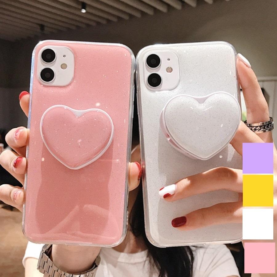 スマホケース キラキラポップハートバンカーリング付/iPhoneケース A 
