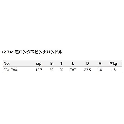 京都機械工具(KTC)　12.7mm　(1　BS4780　2インチ)　超ロングスピンナハンドル780mm