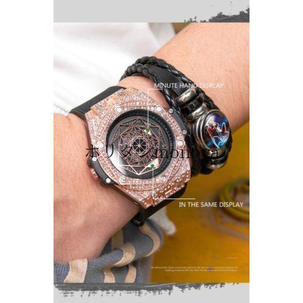 腕時計 ブロンズ ブラック シリコン ダイアモンド風 KIMSDUN クォーツ オマージュウォッチ ビッグバン ウブロ 風