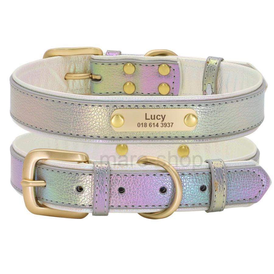 首輪 犬 名前入り 革 最大54 Offクーポン レザー おしゃれ カスタマイズ かわいい 無料刻印 迷子札 大型 小型 中型 パッド入り ネームプレート オーロラ