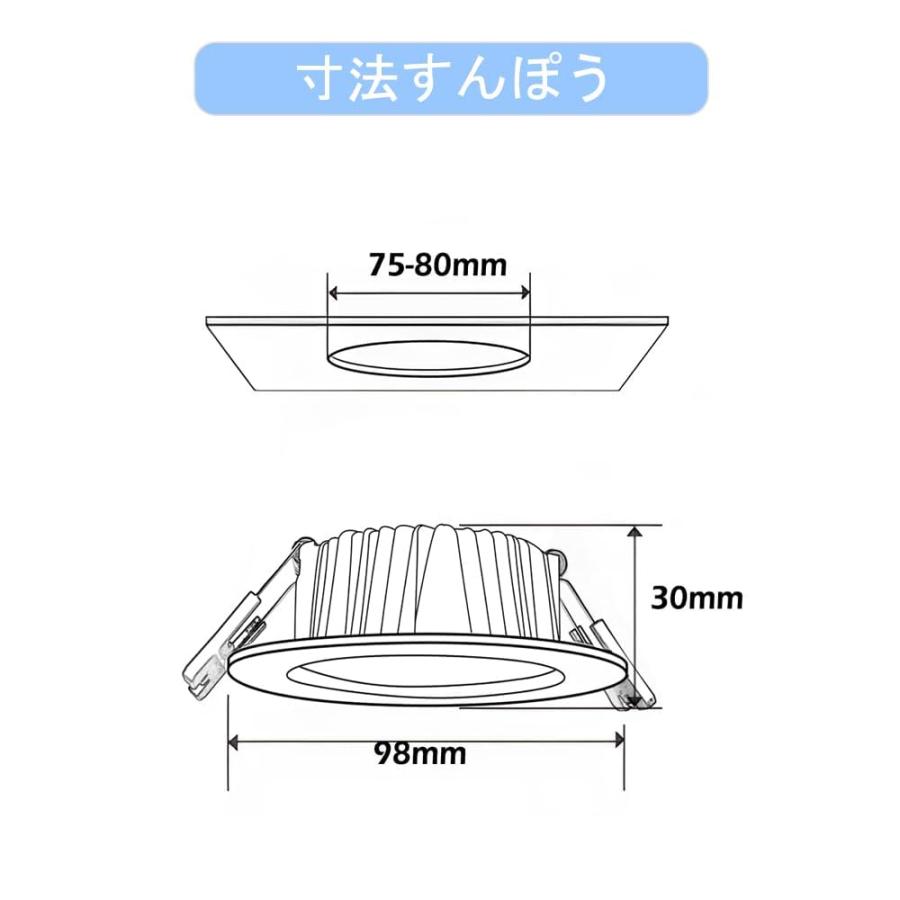 Aotealit RGBW LED ダウンライト 7W 調光 調色 1600万色 3000-6000K 800lm φ75-80穴 アプリコント 埋め_4